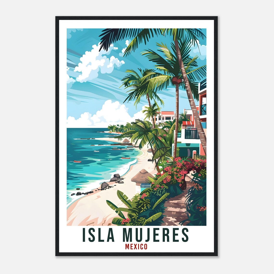 Isla Mujeres Mexico Caribbean Beach Palms Turquoise Water Cliff Poster - Image 4