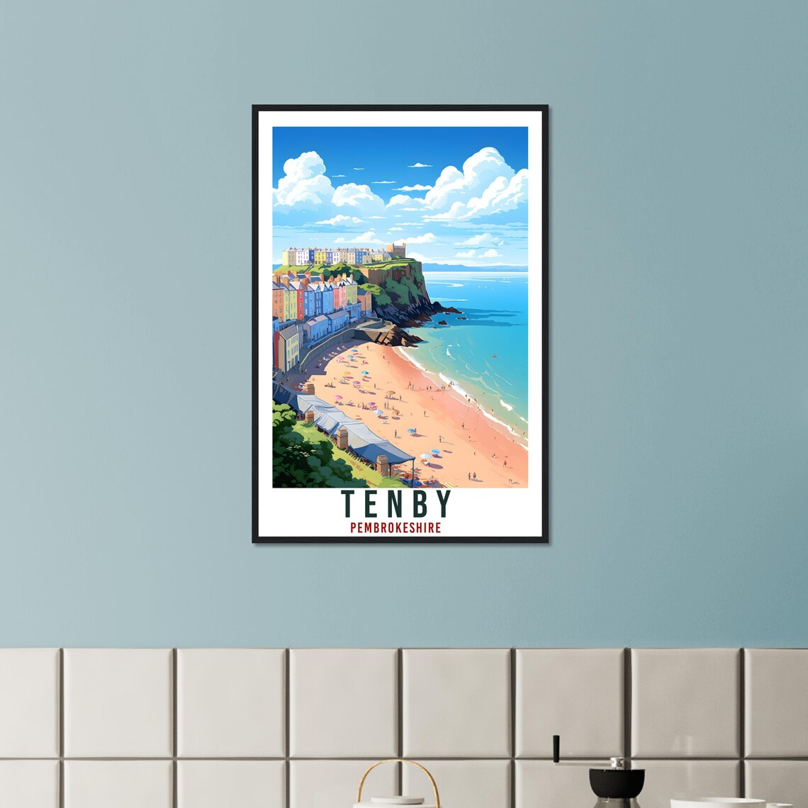 Tenby Pembrokeshire Beach Colourful Houses Cliff Coast Poster - Image 4