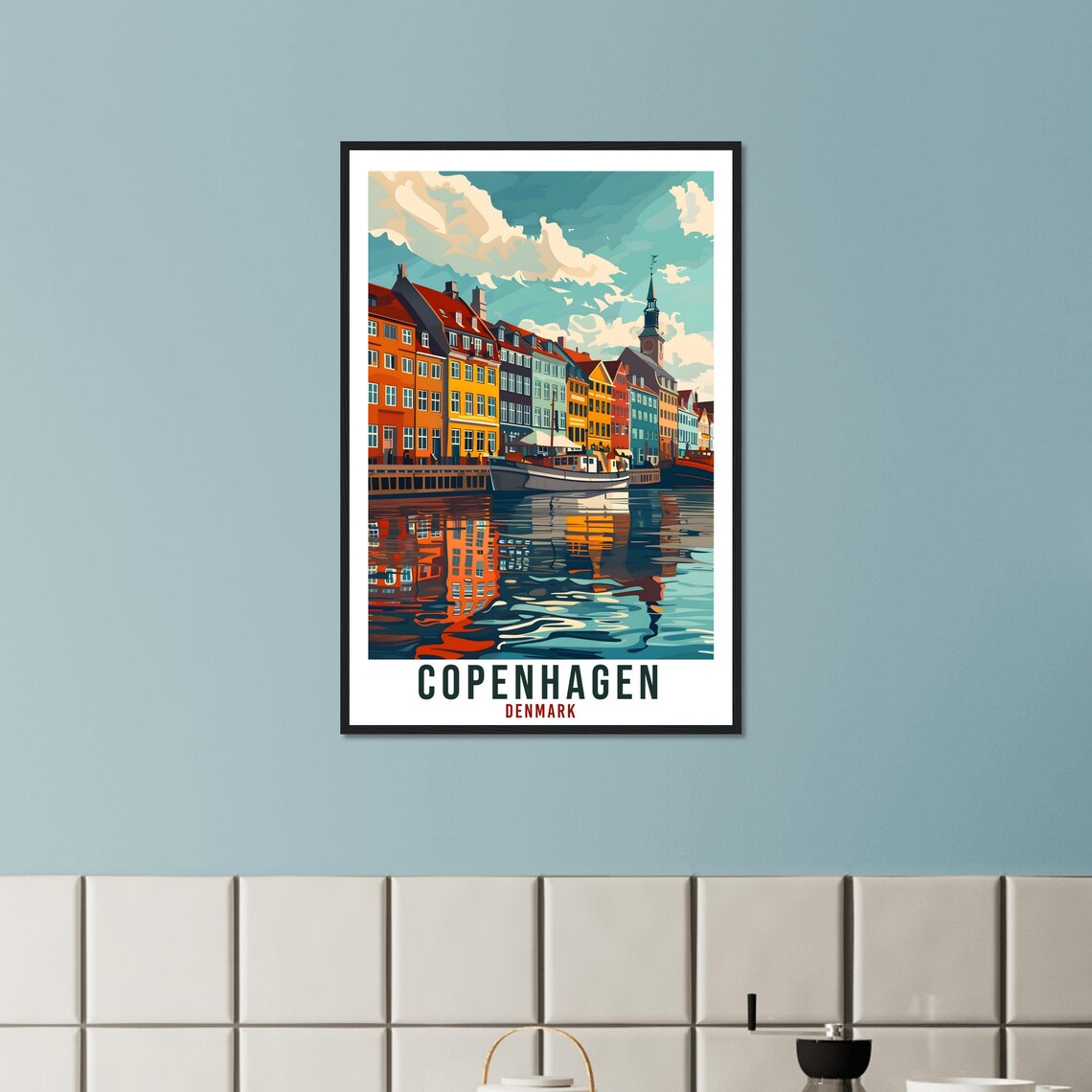 Copenhagen Denmark Nyhavn Harbor Waterfront Illustration Travel Poster - Image 2