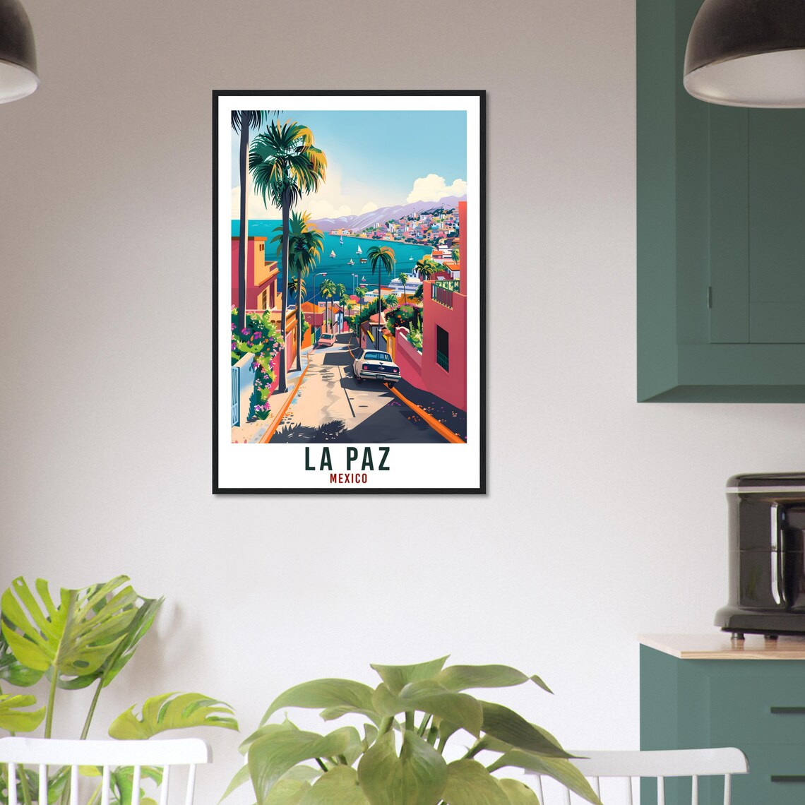 La Paz Mexico Palm Bay Street View Travel Poster Illustration - Image 3