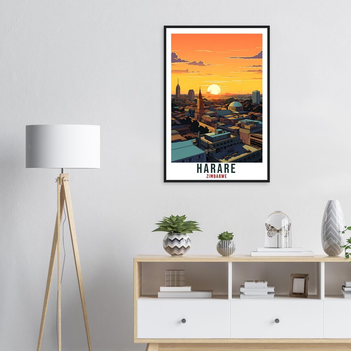 Harare Zimbabwe City Skyline Orange Sunset Towers Travel Poster - Image 4