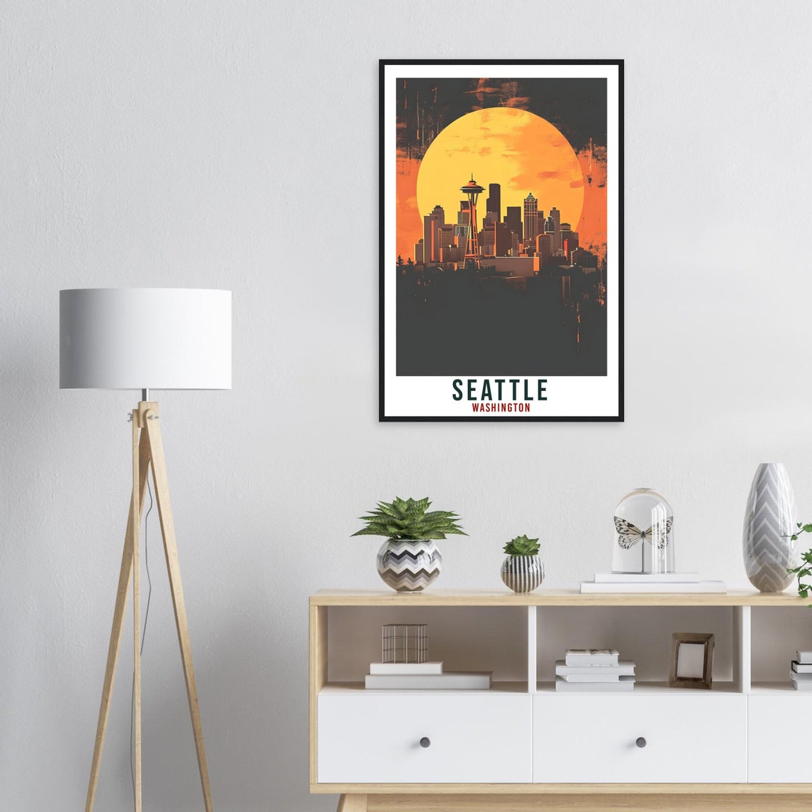 Seattle Washington Skyline Space Needle Sun Vintage Grunge Art Poster - Image 4