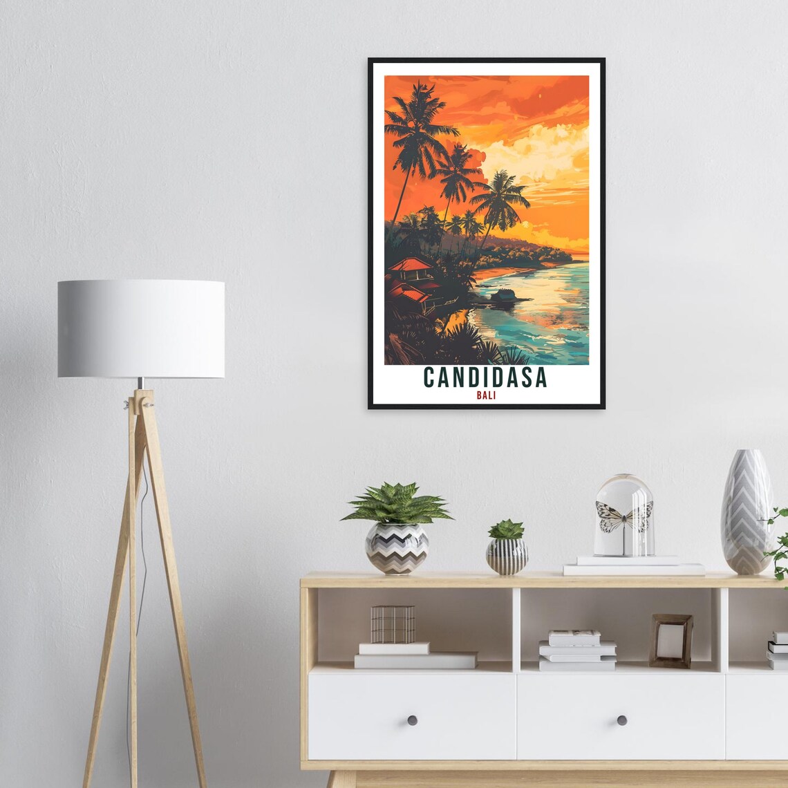 Candidasa Bali Sunset Palm Beach Illustrated Vintage Travel Poster - Image 3