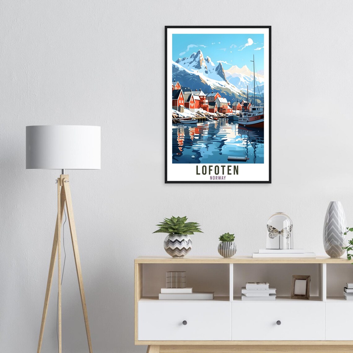 Lofoten Norway Arctic Fishing Village Red Cabins Mountain Poster - Image 3