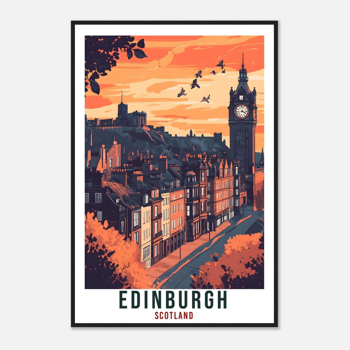 Edinburgh Scotland Vintage Sunset Skyline Travel Sunny Poster - Image 4