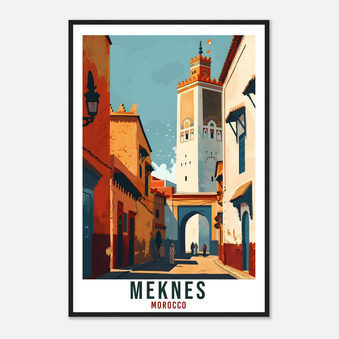 Meknes Morocco Vintage Travel Poster Old Medina Minaret Street - Image 4
