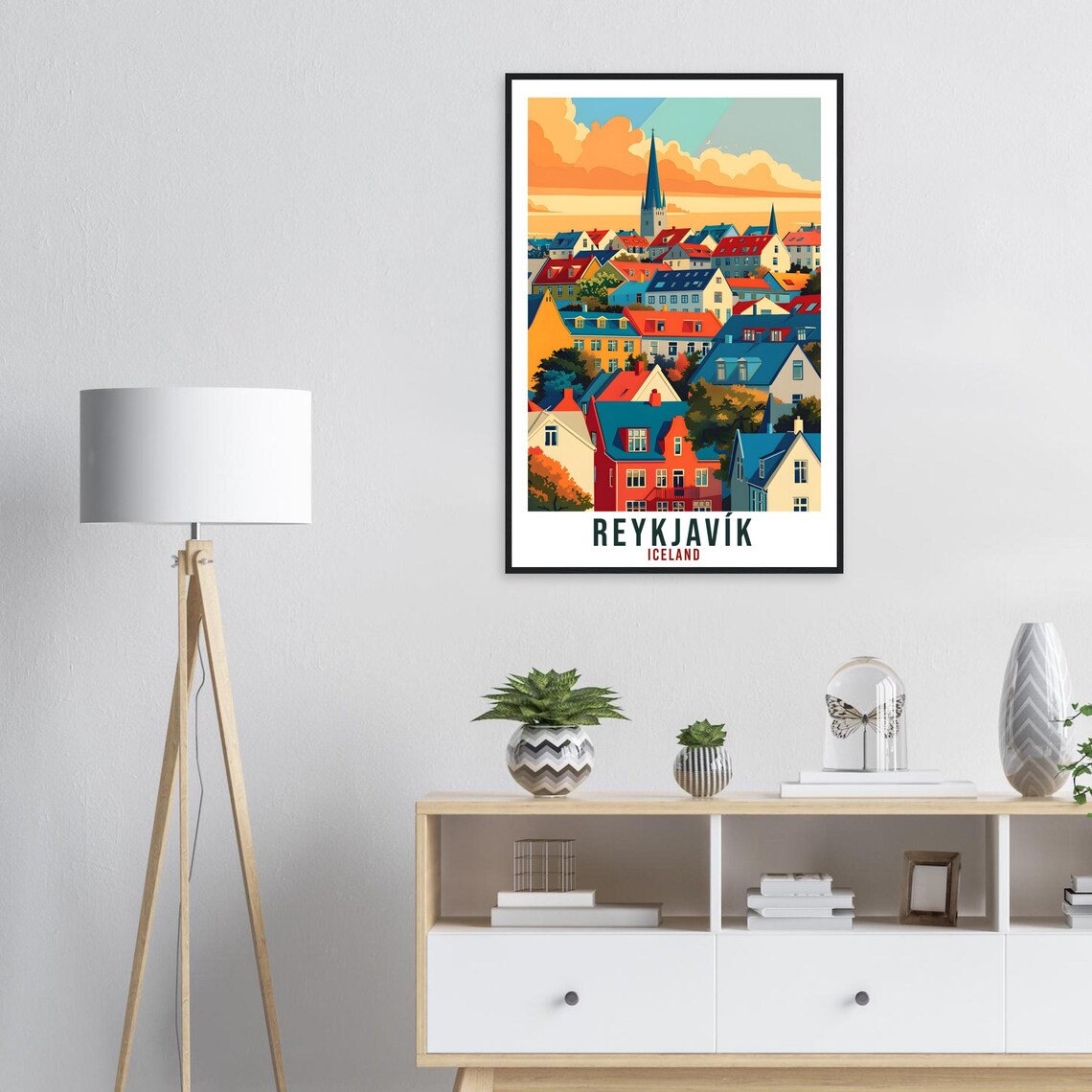 Reykjavik Iceland Colorful Rooftops Sunset Retro Travel Poster - Image 3