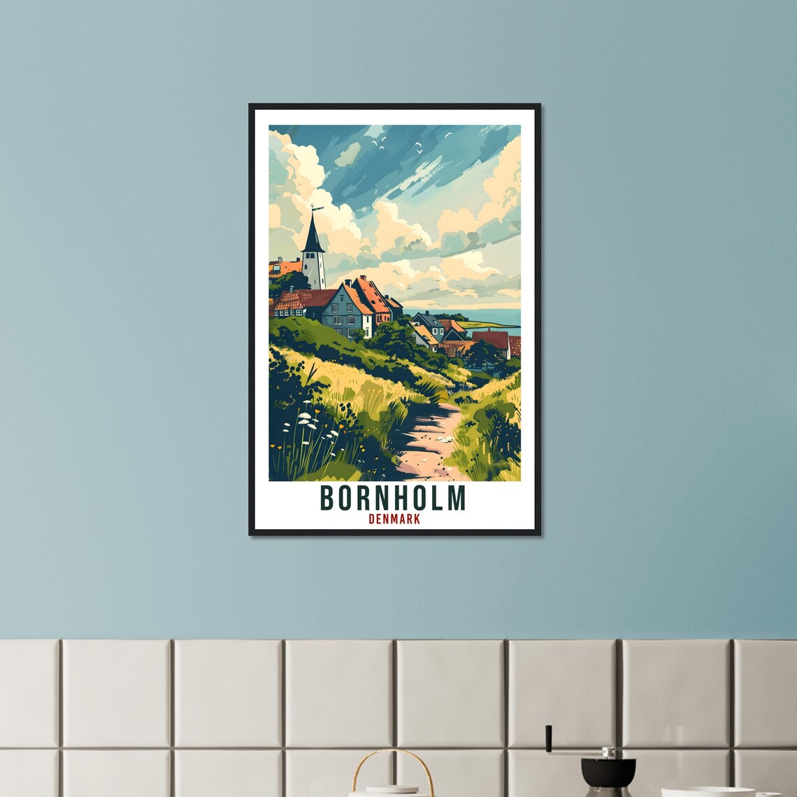 Bornholm Island Village Church Wildflower Meadow Denmark Travel Poster - Image 2