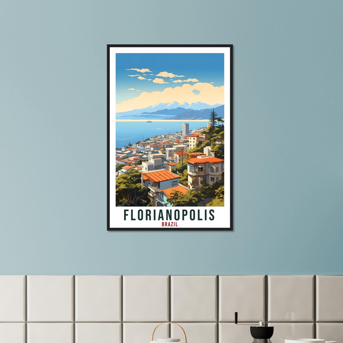 Florianopolis Brazil Scenic Hillside Town Overlooking Bay Ocean Poster - Image 3