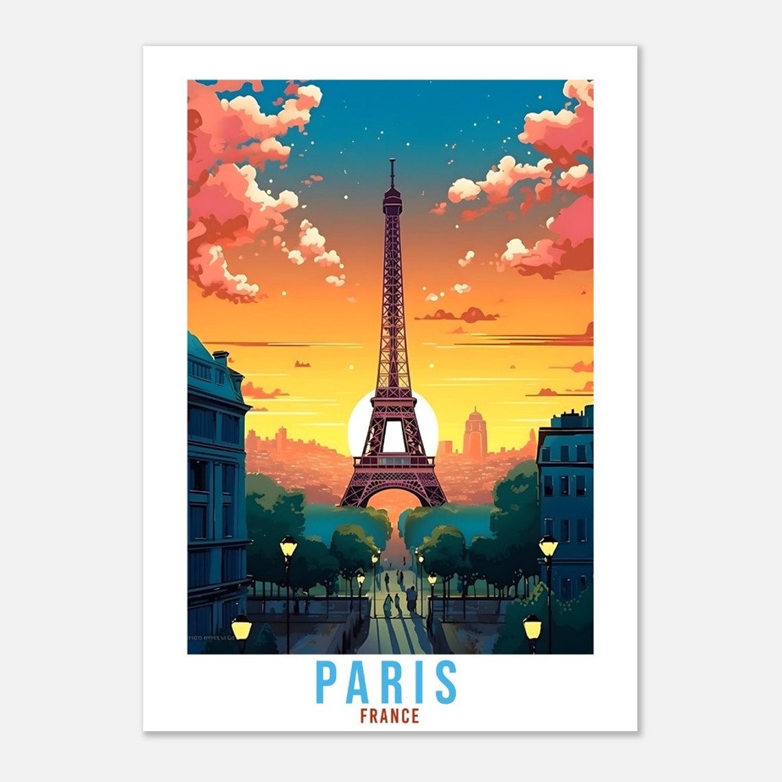 Paris Eiffel Tower Travel Print French Wall Art Paris Wall Hanging France Gift European Holiday Print Vacation Art Print Paris Travel Poster - Image 3