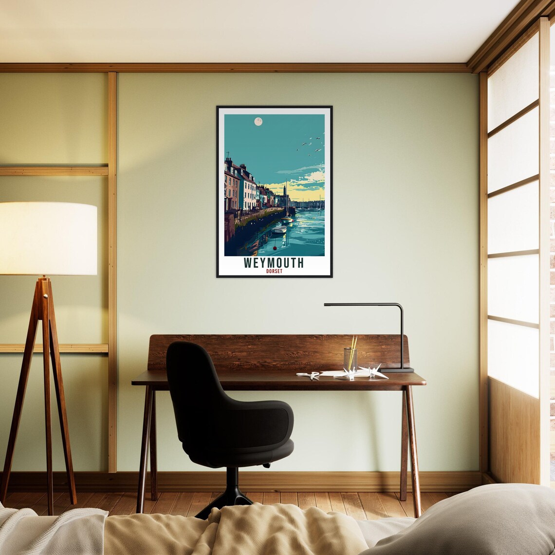 Weymouth Dorset Harbour Moonrise Boats Seaside Night Art Poster - Image 3