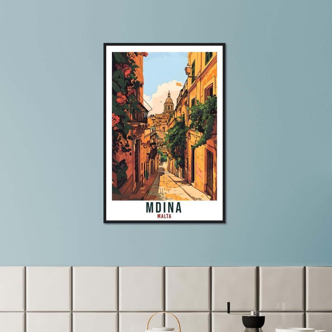 Mdina Malta Narrow Street Cathedral Dome Old Town Travel Poster - Image 2