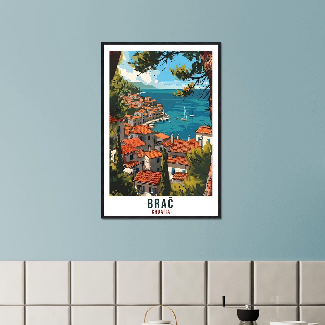 Brac Croatia Vintage Travel Poster Island Village and Pine Trees - Image 4