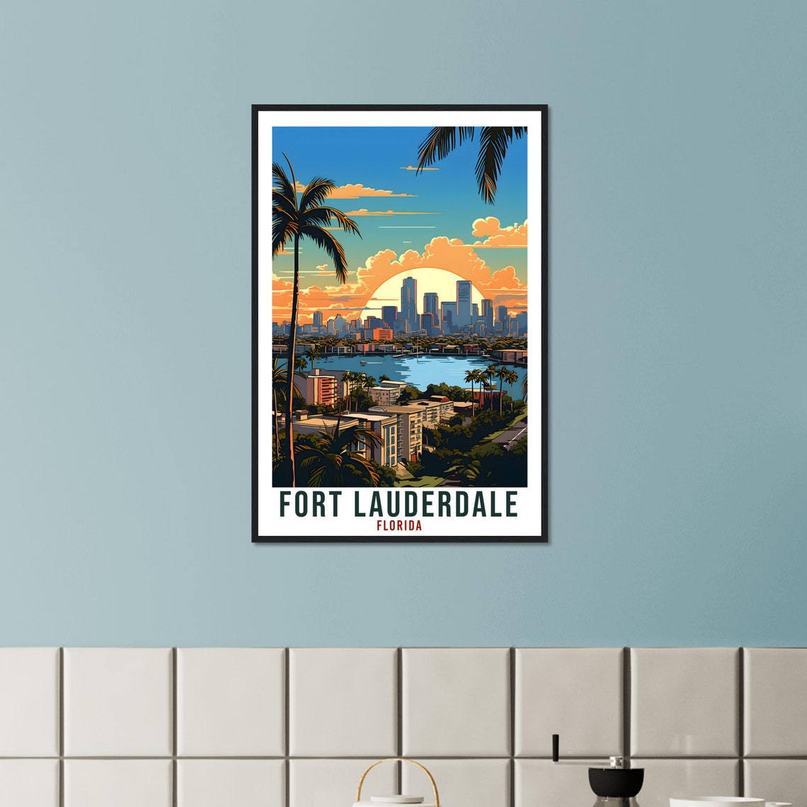 Fort Lauderdale Florida Coastal Skyline Waterway Sunset Poster - Image 3