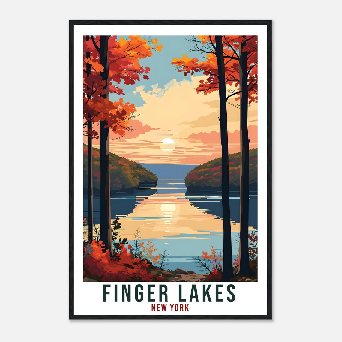 Finger Lakes New York Autumn Lake Sunset Vintage Style Travel Poster - Image 4