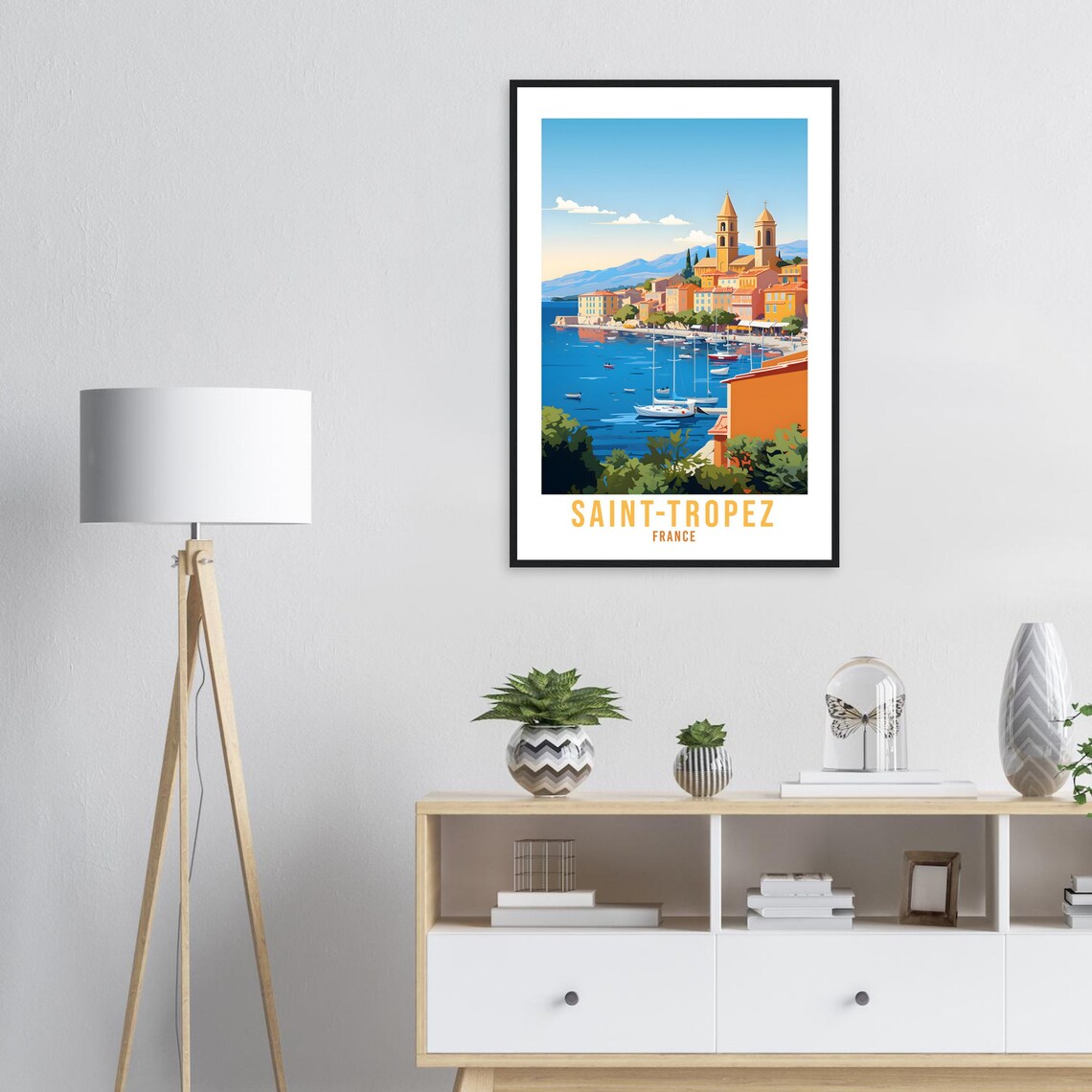 Saint Tropez Harbor Sailboats Church Towers France Vintage Poster - Image 2