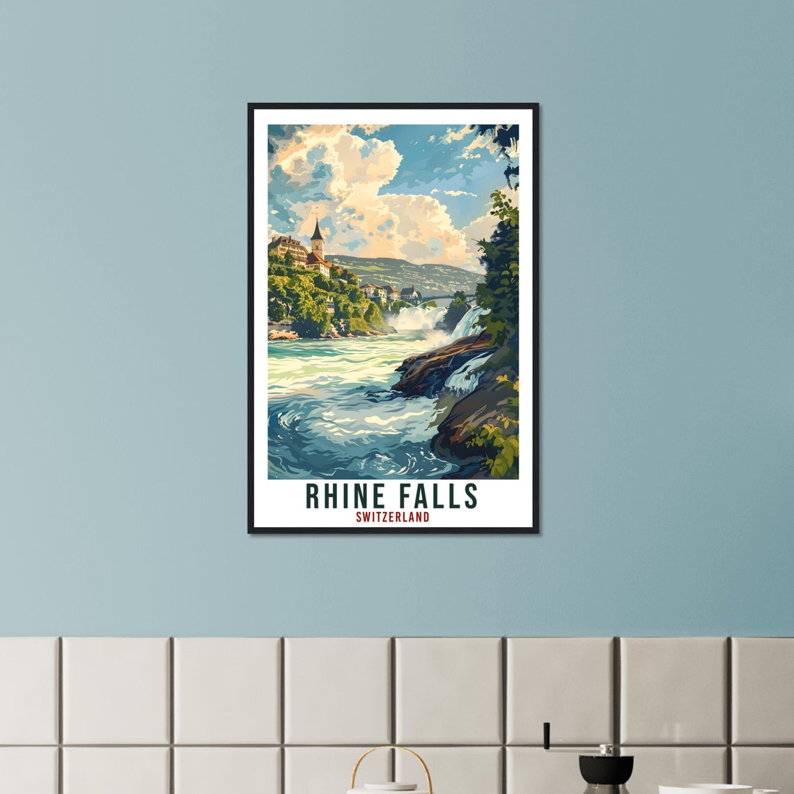 Rhine Falls Switzerland Waterfall Castle Vintage Travel Poster - Image 2