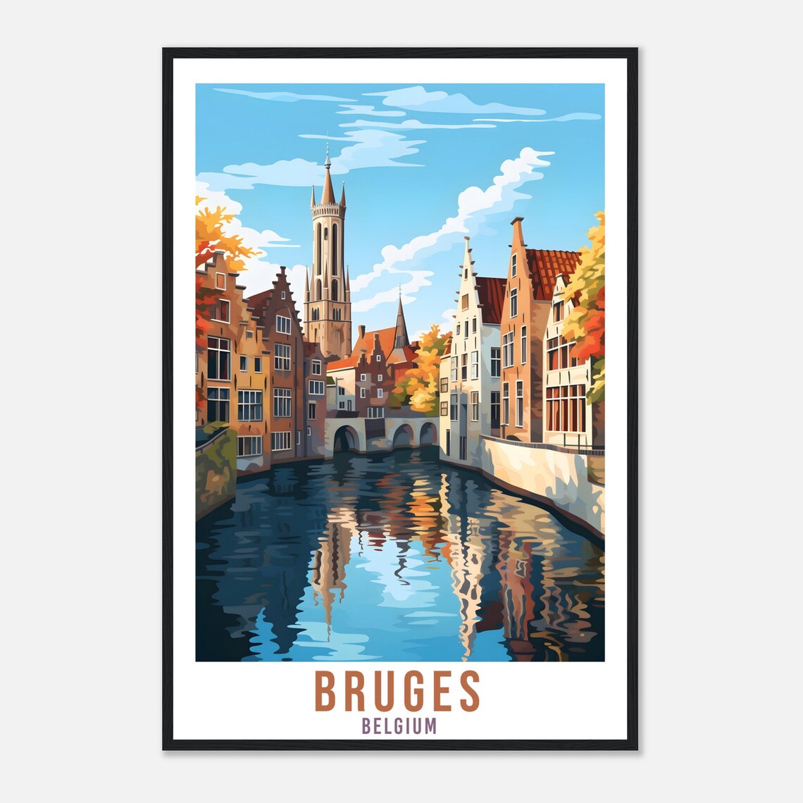 Bruges Belgium Canal Travel Poster Vintage Illustration Style - Image 3