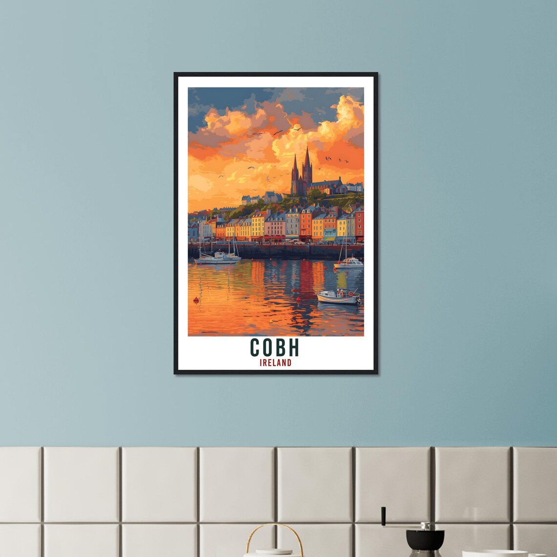 Cobh Ireland Harbor Sunset Vintage Travel Illustration Poster - Image 3