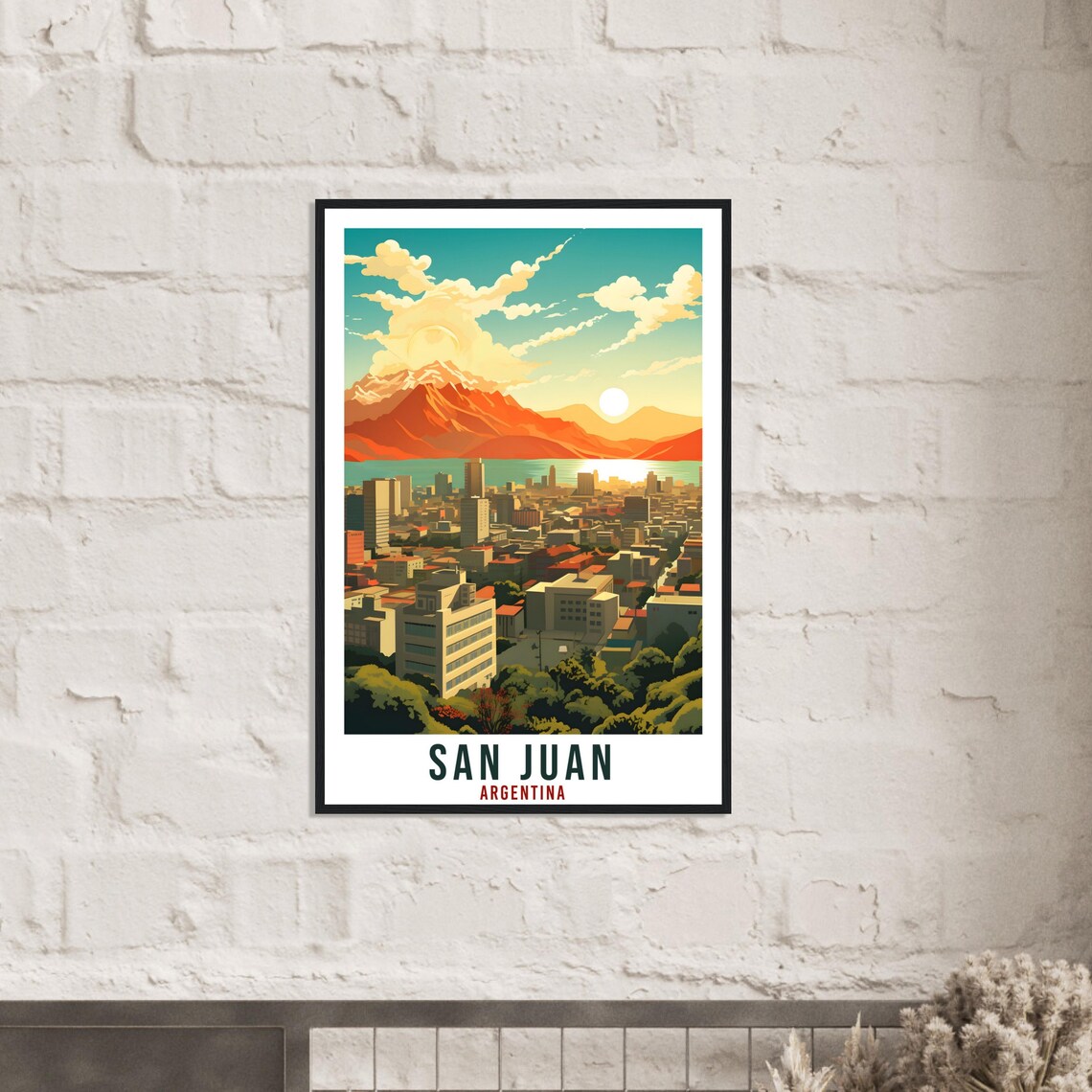 San Juan Argentina City Mountains Lake Sunset Vintage Travel Poster Art - Image 4