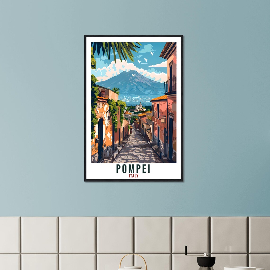 Pompei Italy Mount Vesuvius Street Scene Vintage Travel Poster - Image 2