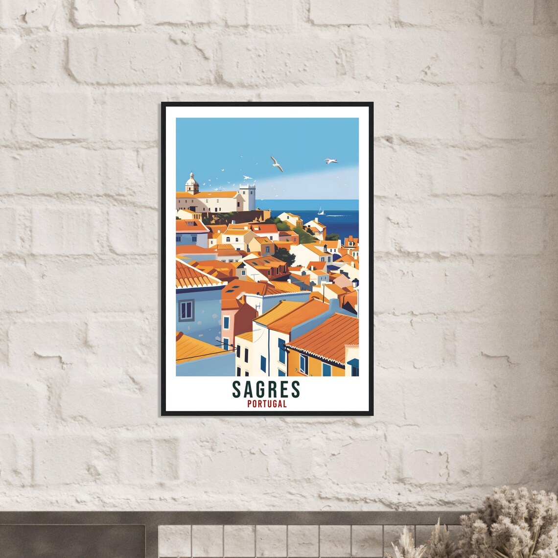 Sagres Portugal Coastal Town Fortress Church Sailboat Travel Poster - Image 2
