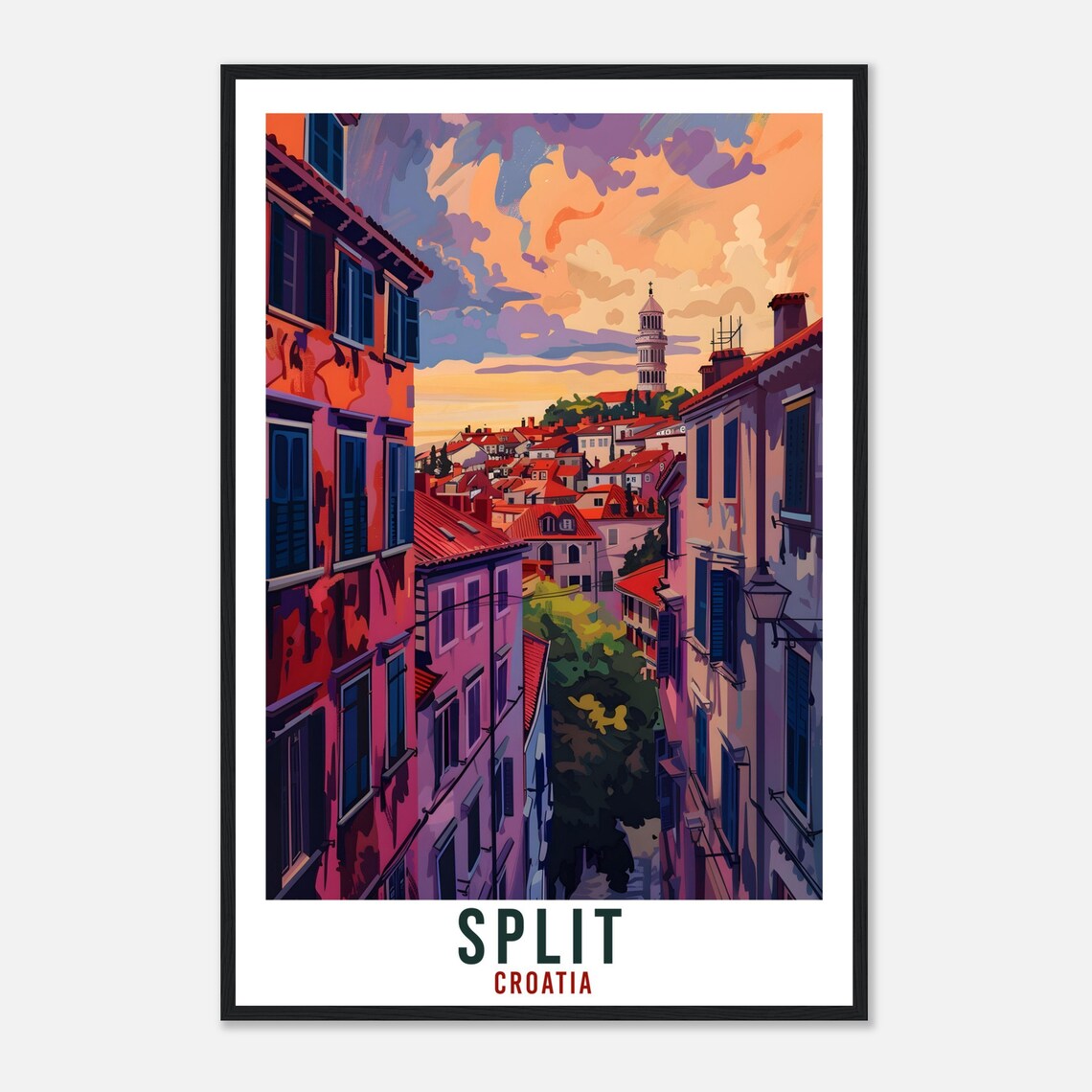 Split Croatia Sunset Alley Vintage Travel Poster with Bell Tower - Image 4