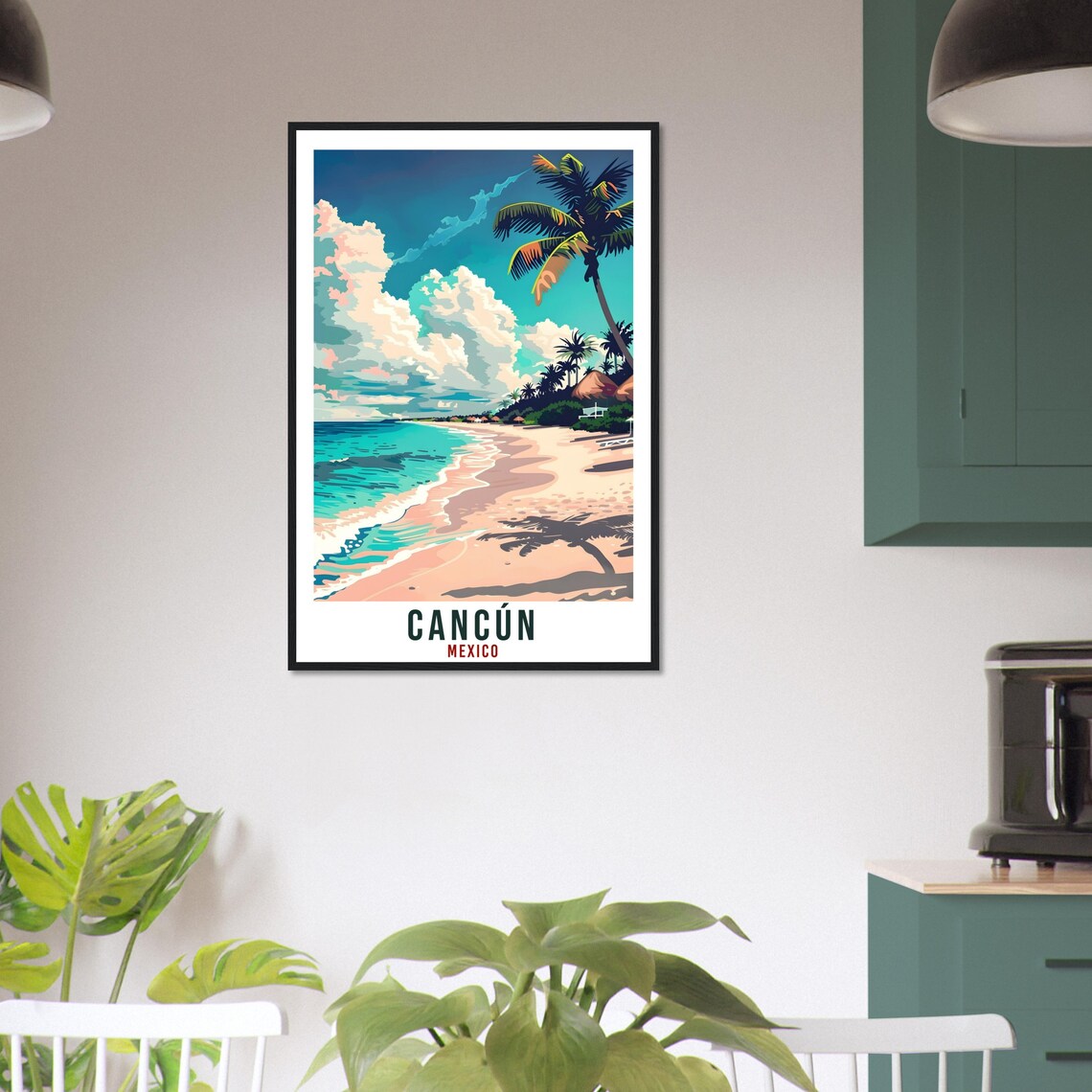 Cancun Mexico Turquoise Beach Palm Trees Vintage Travel Poster - Image 3
