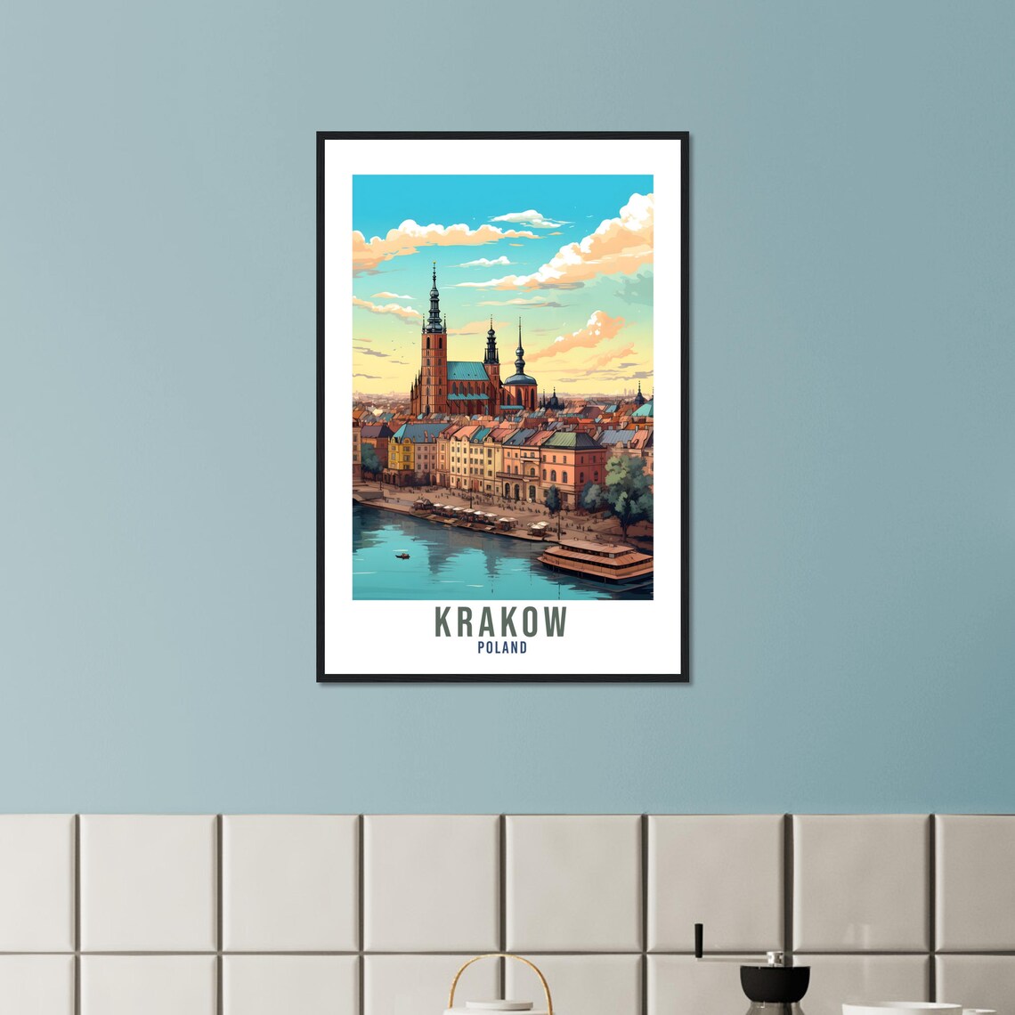 Krakow Poland Old Town Church Riverside Historic View Poster - Image 3