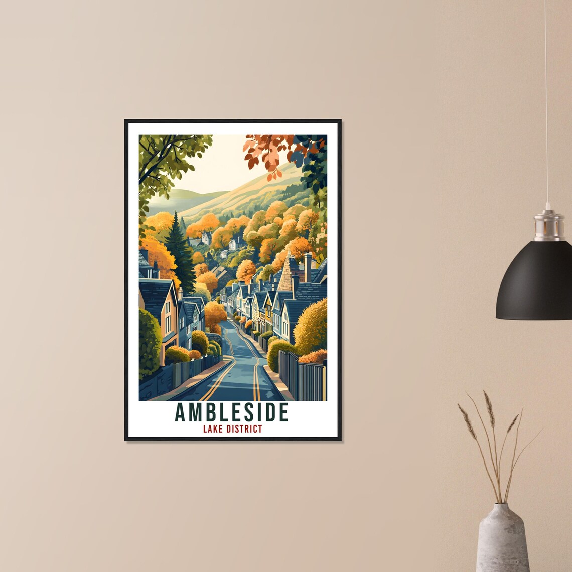 Ambleside Lake District Autumn Village Street Vintage Travel Poster - Image 3