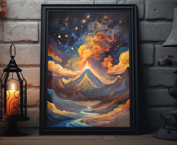 Hawaii Starry Sunset Matte Wall Art Hawaiian Volcano Artwork Coastal Island Print Hawaii Painting Hawaiian Decor Hawaii Art Poster