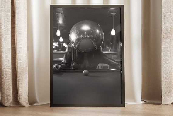 Funky Disco Pool Table Poster 70s Art Print Billiards Wall Decor Retro Design Black And White Unique Gift For Game Room