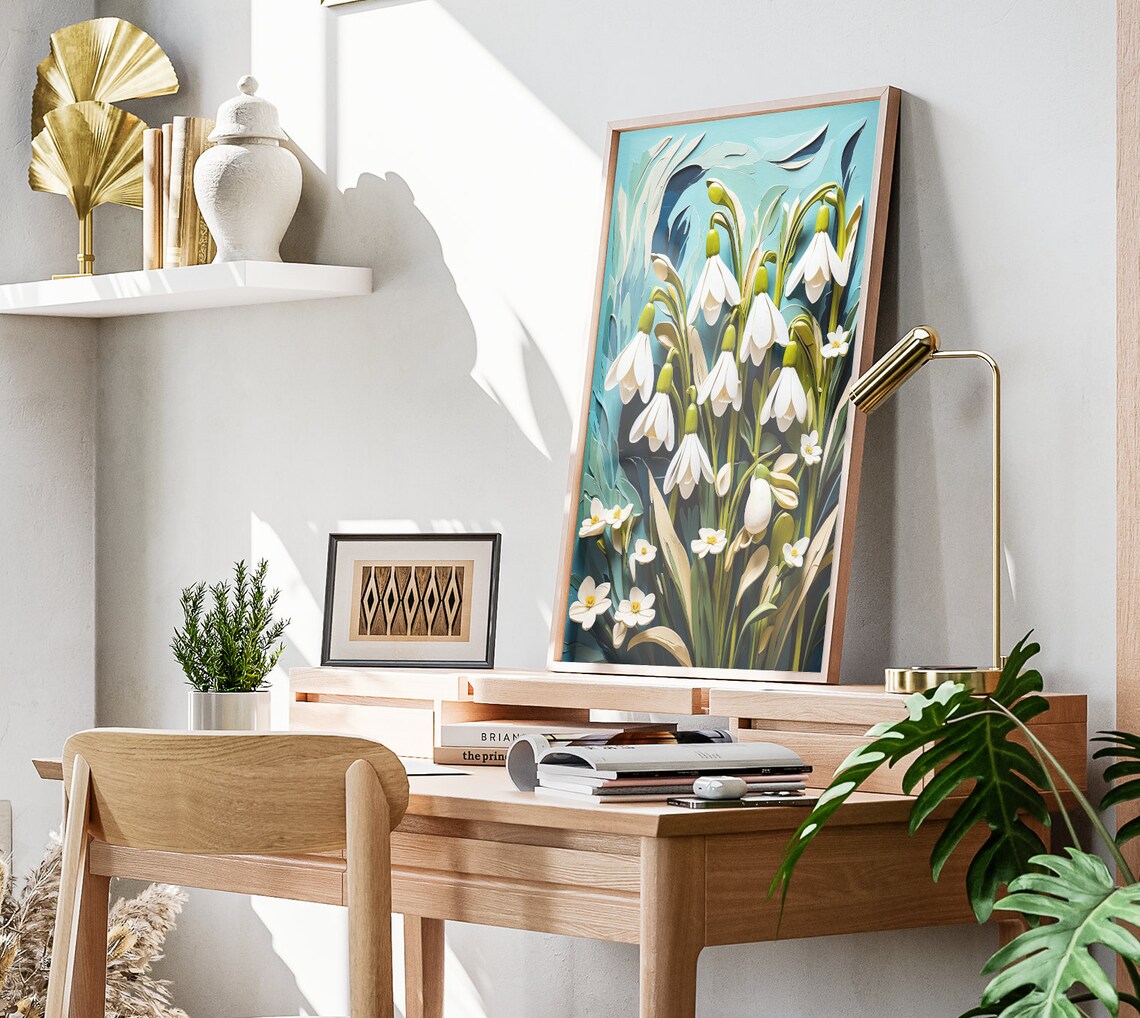 Spring Snowdrop Floral Art Print, Spring Decor - Image 3