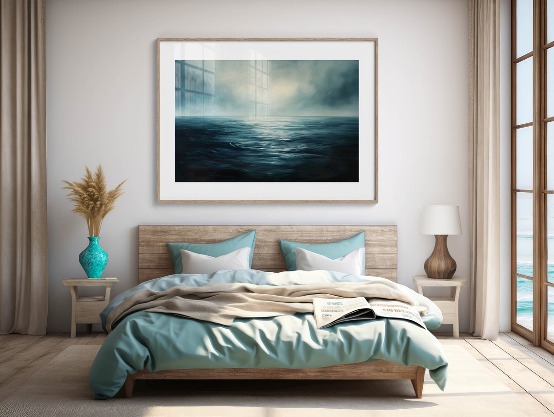 Dark Moody Ocean Seascape Stormy Waves Gray Blue Frame TV Wall Art - Image 3