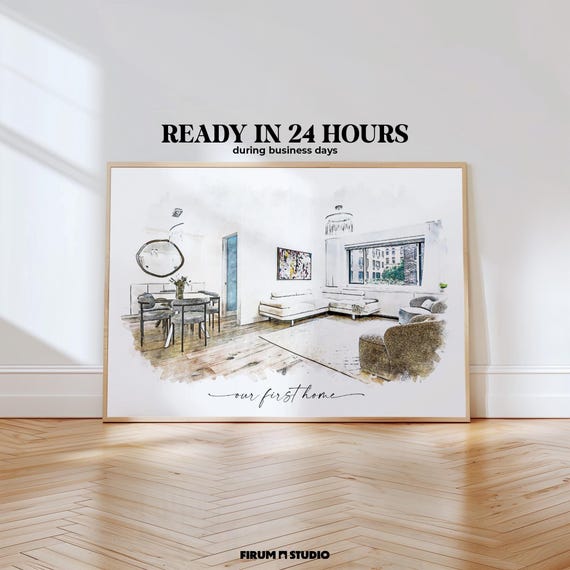 Custom House Interior Portrait, Housewarming Gift