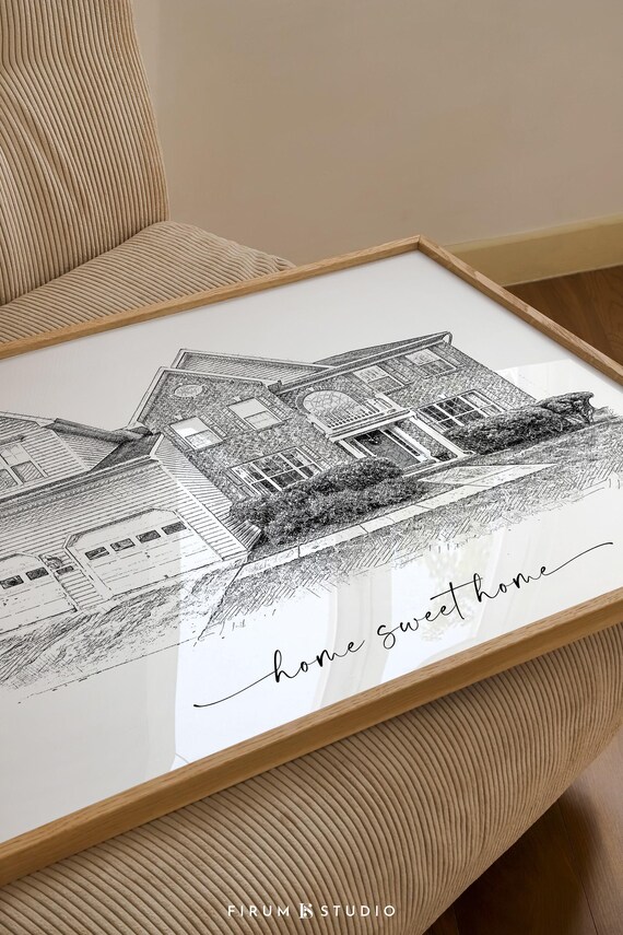 Custom House Portrait, Personalized Home Sketch