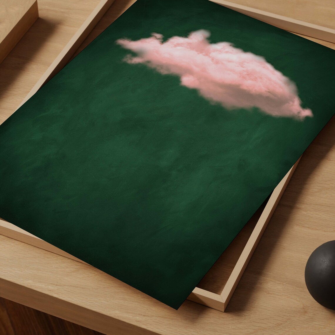 Emerald Green Pink Cloud Abstract Art Print - Image 5