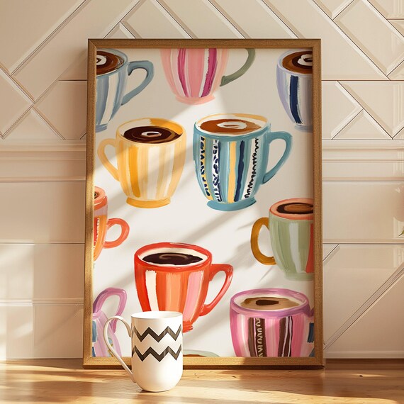 Coffee Cart Poster, Colorful Kitchen Bar Decor