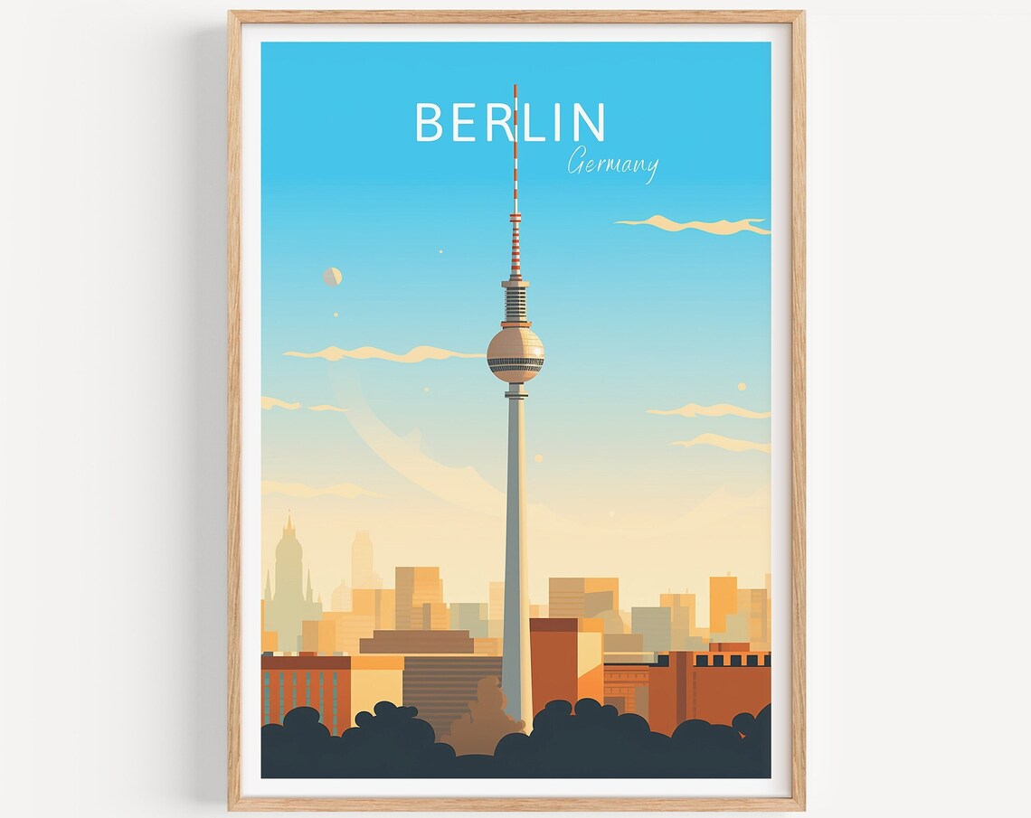 Berlin Germany Television Tower City Skyline Vintage Travel Poster