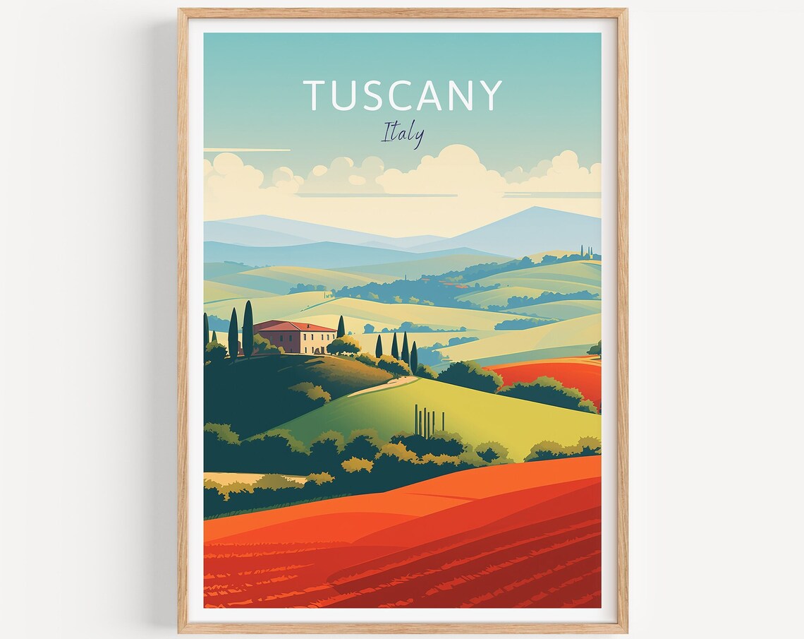 Tuscany Italy Rolling Hills Farmhouse Countryside Travel Poster