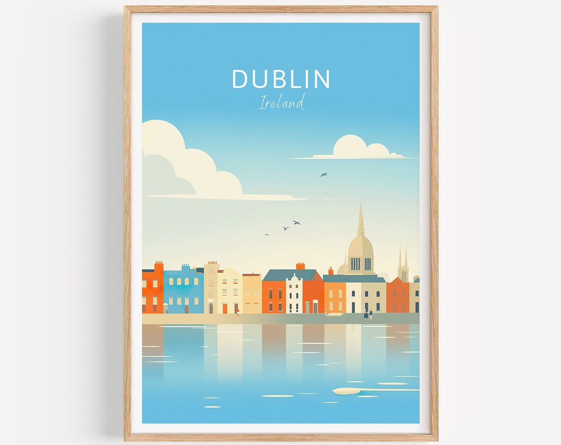 Dublin Ireland Waterfront Georgian Houses Vintage Travel Poster