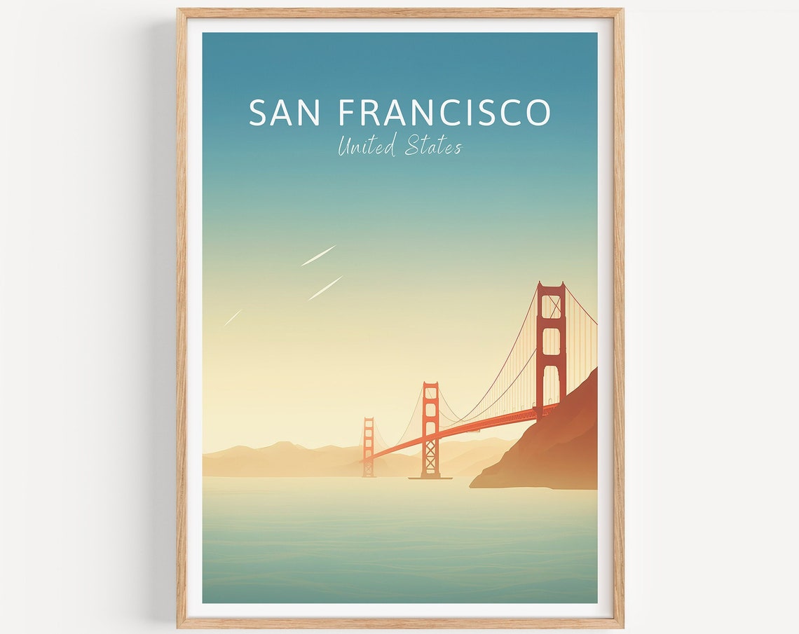 San Francisco Golden Gate Bridge Sunset Bay Minimalist Poster