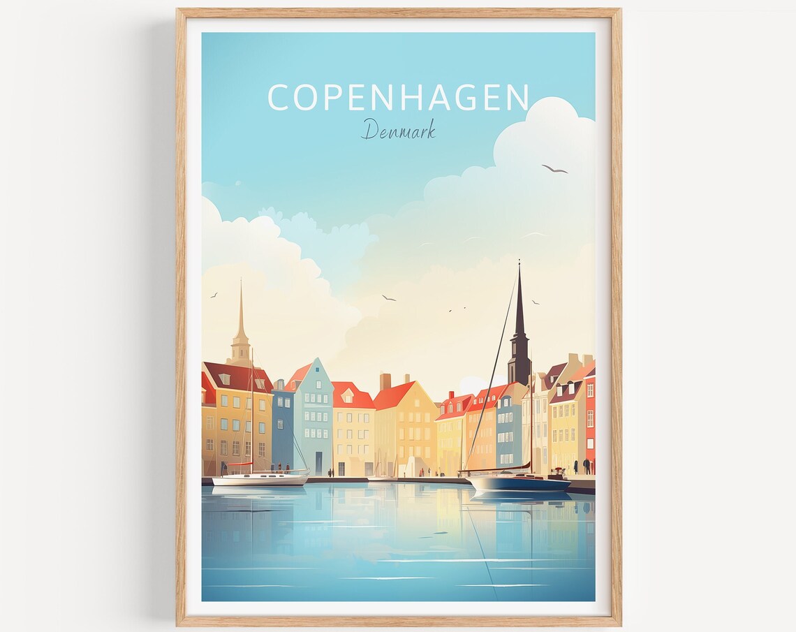 Copenhagen Denmark Nyhavn Harbor Colorful Houses Travel Poster
