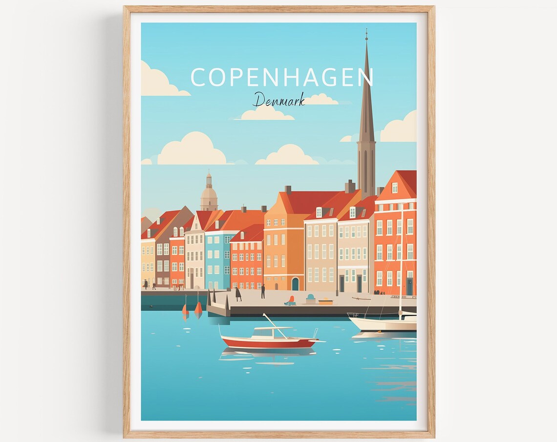 Copenhagen Denmark Nyhavn Harbor Colorful Houses Canal Travel Poster