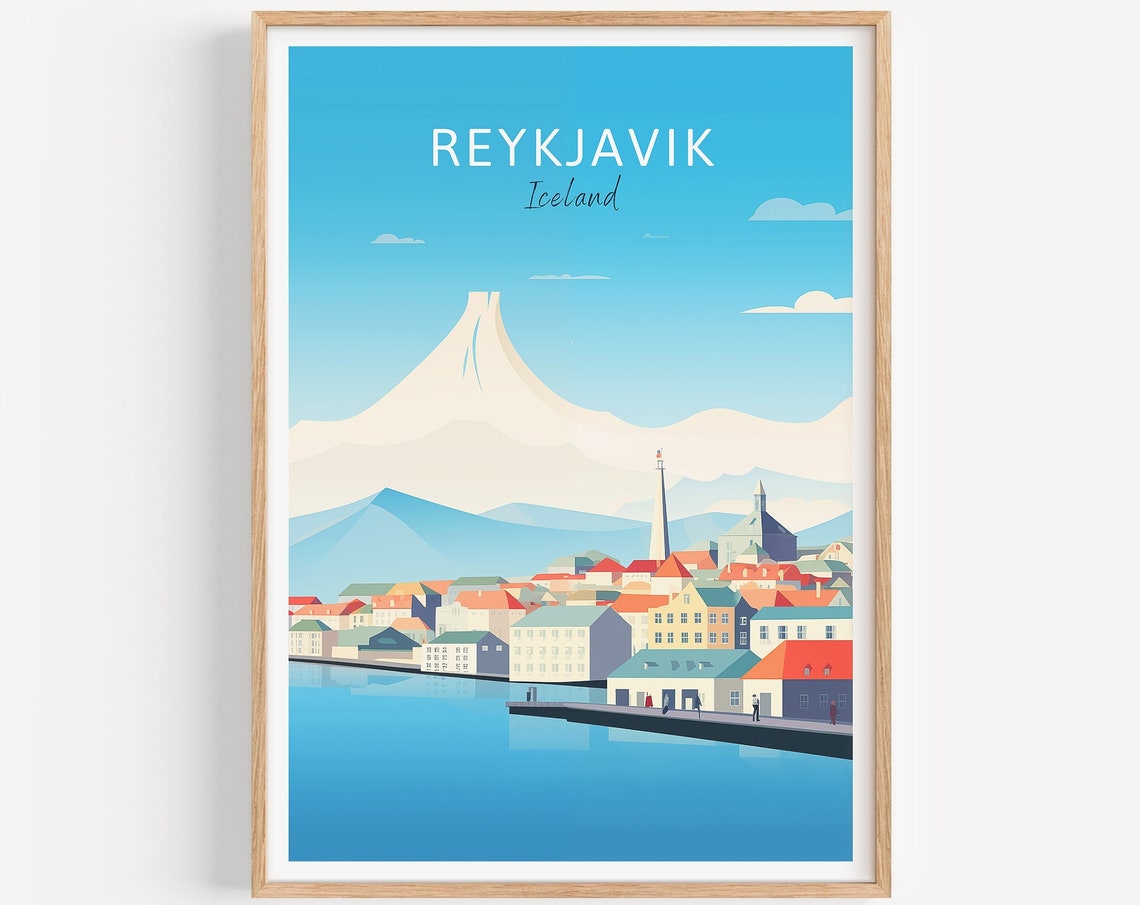 Reykjavik Iceland Harbor Old Town Snow Capped Mountain Poster