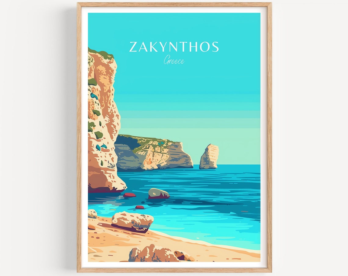 Zakynthos Greece Blue Ionian Sea Cliffs and Rock Stacks Poster