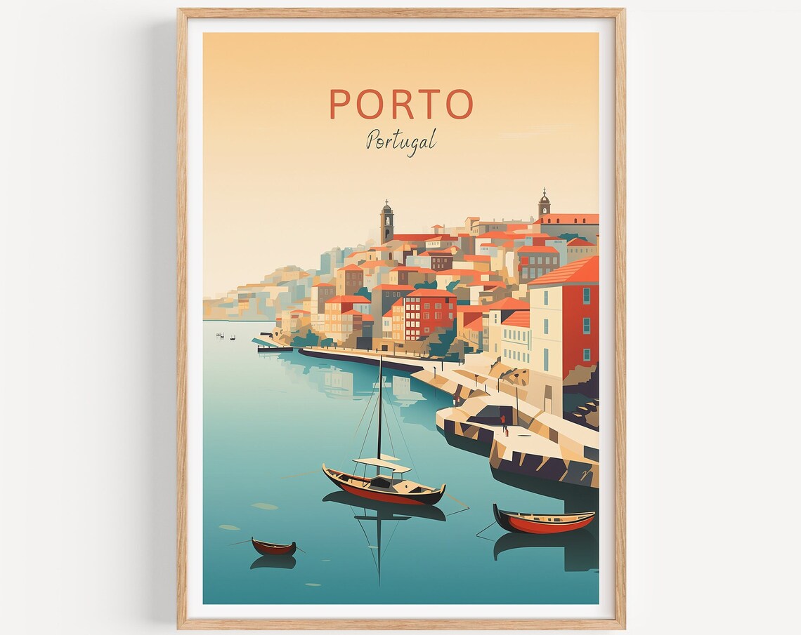 Porto Portugal Douro Riverside Traditional Boats Sunset Poster