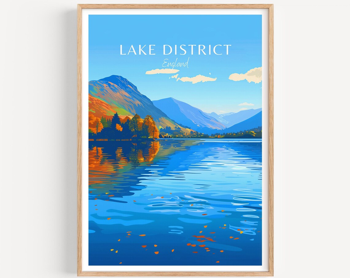Lake District England Autumn Fells Lake Reflection Travel Art Poster