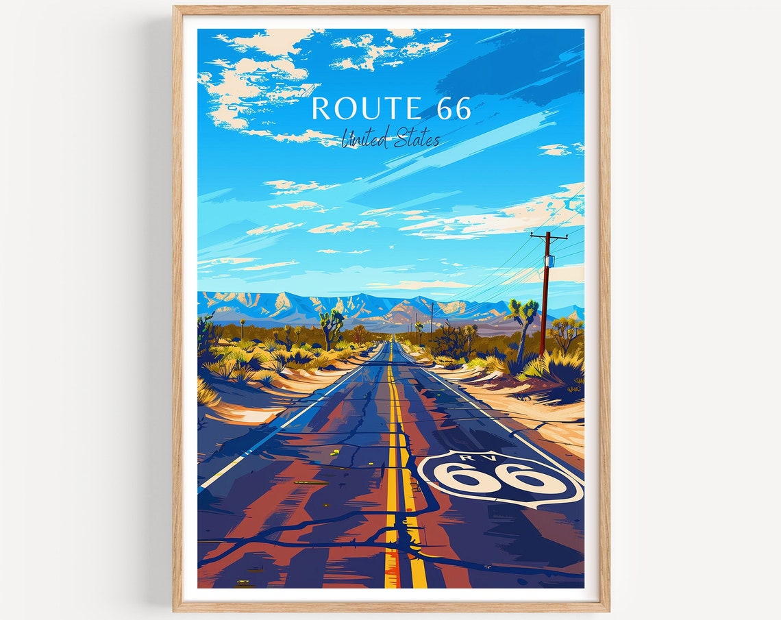 Route 66 United States Desert Highway Road Trip Shield Poster