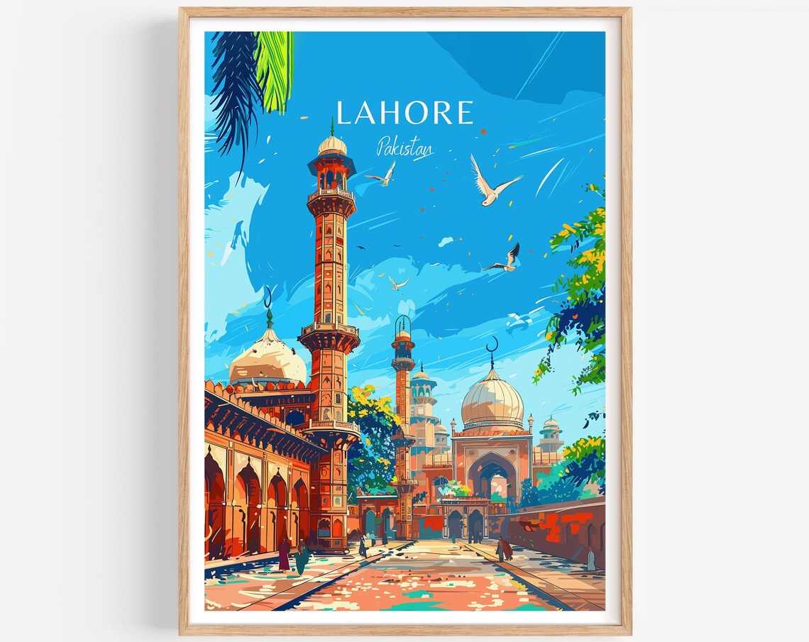 Lahore Pakistan Mosque Minarets Domes Historic Street View Poster